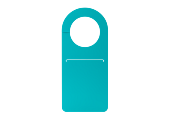 Teal Door Hanger Template: Blank Rectangular Tag with Hole isolated on transparent background