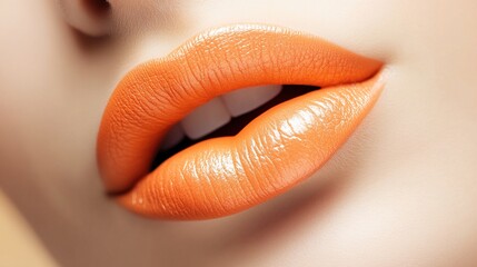 Matte orange - red lip close - up（For beauty promotion, fashion design, beauty tutorials, etc. ）