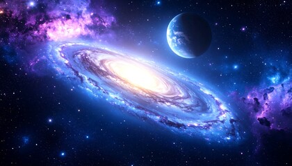 Spiral galaxy, vibrant colors, cosmic scene