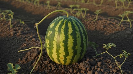Fresh Watermelon Growing in a Field Ripe and Ready for Harvesting with Healthy Vines