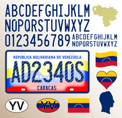 Venezuela car license plate pattern, letters, numbers and symbols, vector illustration, south america