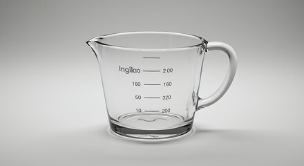 Realistic Rendering of a Clear Glass Measuring Cup on White Backdrop
