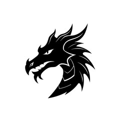 Dragon Head Silhouette on White Background
