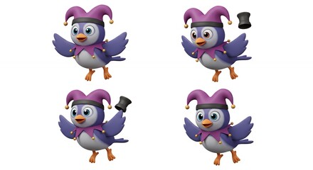 Cartoon birds in jester hats
