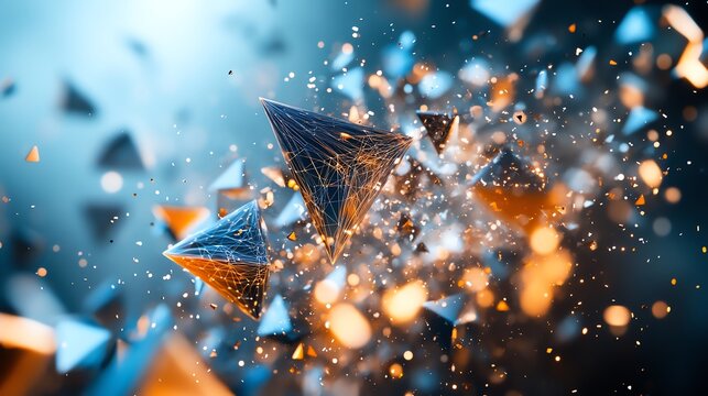 Abstract 3D Pyramids with Glowing Particle Effect