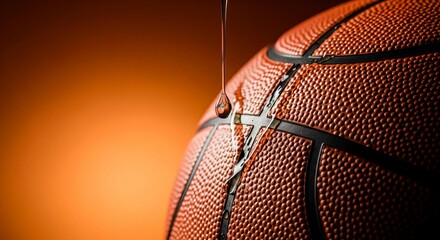 Obraz premium The Art of Effort: A Breathtaking Macro Shot of a Single Water Droplet on a Basketball.