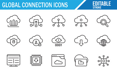 Global Data and Cloud Network Icons for Digital Transformation