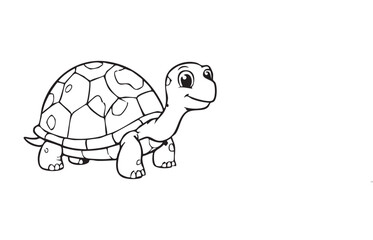 Cute Baby Sea Turtle Cartoon, Line Art Vector Illustration for Coloring Book Page