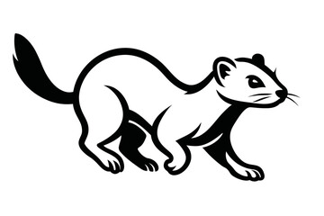Obraz premium Dynamic black and white vector illustration of a running weasel. Ideal for logos, emblems, or designs representing quickness and agility.