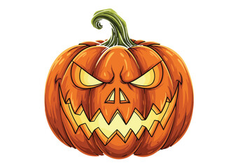 Spooky jack o lantern pumpkin halloween decoration glowing with evil face