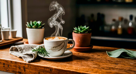 National Coffee Day: The Perfect Smoky Latte on a Wooden Bar