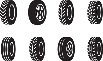 collection of tire icon set, silhouette vector