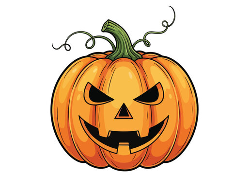 Spooky jack o lantern halloween pumpkin face with twisting vines for festive fall decorations