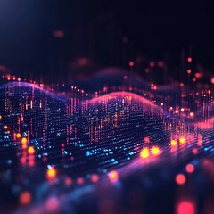 Hong Kong city illuminated at night with glowing digital patterns and futuristic light effects