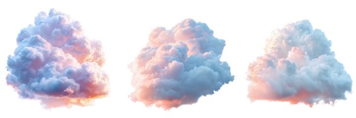 Set of beautiful fluffy clouds isolated on transparent background PNG