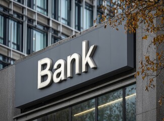 Obraz premium Bank sign on a modern building exterior