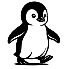 Naklejka premium Adorable Penguin Walking - Baby Penguin, Cute Animal, Arctic, Wildlife, Cartoon, Vector Art, Black and White