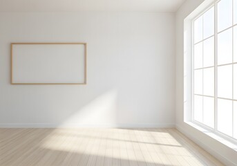 Bright Empty Room with Wooden Frame and Window
