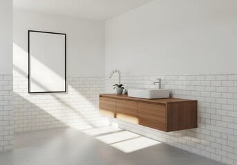 Modern Bathroom with Wood Vanity and Artwork