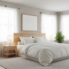 Bedroom Interior Featuring Neutral Colors and Natural Wood Accents
