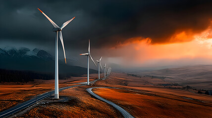 Drone Shot of Modern Wind Turbines in Field