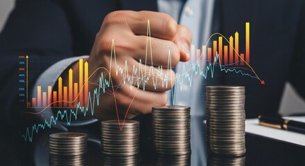 Analyzing Financial Growth and Investment Returns with Business Charts and Coin Stacks