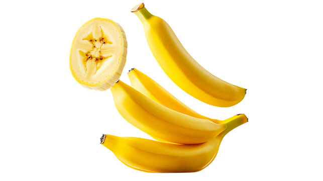 Dwarf Banana stack with half slice falling and floting png