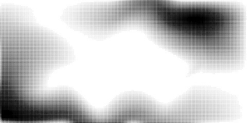Grunge halftone gradient background. Faded grit noise texture. White and black sand wallpaper. Retro pixelated backdrop. Anime or manga style comic overlay. Vector graphic design textured template
