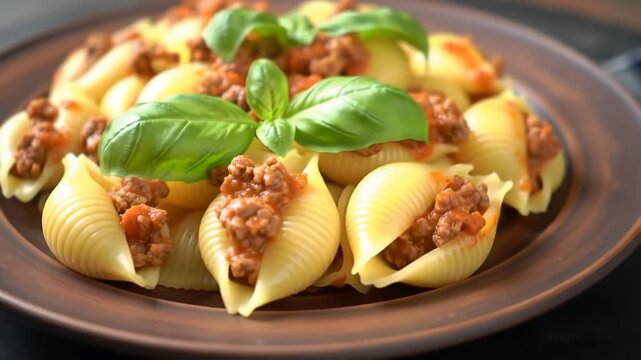 Pasta Shells Stuffed with Bolognese and Fresh Basil