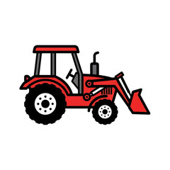 Red tractor with front loader isolated on transparent background