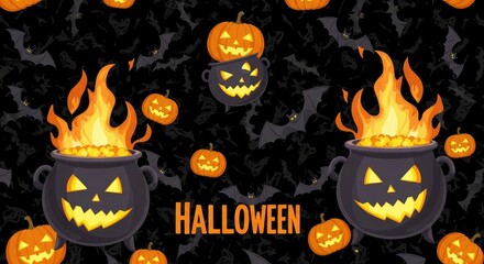 Halloween cauldron pattern background