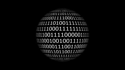 Loopable: Sharp white binary digital code on spherical surface abstract background with randomly changing zeros and ones isolated on black ,Technology, teamwork, innovation, digital, professional - Powered by Adobe
