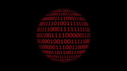 Loopable: Sharp white binary digital code on spherical surface abstract background with randomly changing zeros and ones isolated on black ,Technology, teamwork, innovation, digital, professional - Powered by Adobe