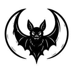 A detailed illustration of an angry bat with outstretched wings, framed by a circle, perfect for a spooky or gothic design.