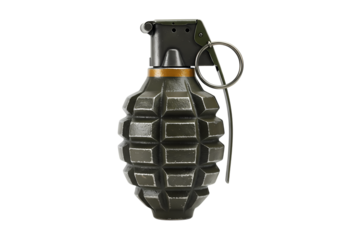 Military Grenade: Detailed Close-Up of an Offensive Hand Grenade isolated on transparent background