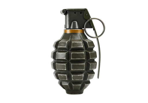 Military Grenade: Detailed Close-Up of an Offensive Hand Grenade isolated on transparent background
