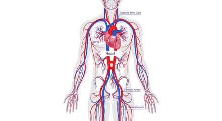 Explore the human circulatory system with this detailed anatomical illustration of the heart and arteries