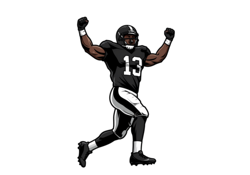 Triumphant American Football Player Celebration Victory and Athleticism on transparent background - Powered by Adobe