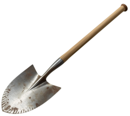 Rusty shovel, wooden handle, isolated, gardening, construction