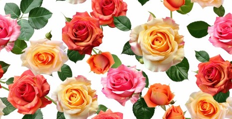 Fototapeta premium Vector illustration of a seamless pattern with roses, Colorful Roses, on white background.
