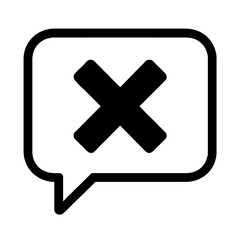 Obraz premium Vector graphic of a speech bubble with a cross, symbolizing rejection, incorrect answer, or negative feedback in communication.