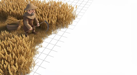 Miniature farmer working wheat field diorama