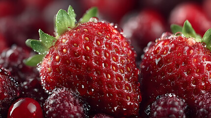 Close-Up of Fresh Strawberries with Drops