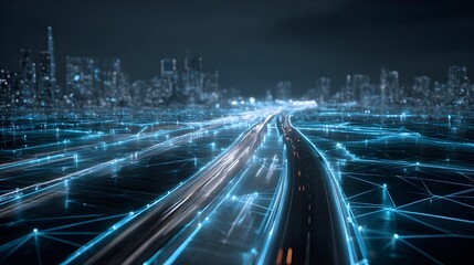 Fototapeta premium Futuristic Smart City Traffic Network and Urban Infrastructure