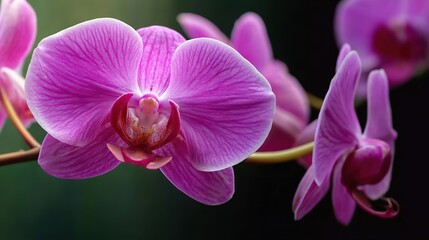 Obraz premium close-up of a purple orchid flower in a botanical garden, with a nature background. 