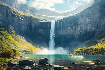 Fototapeta premium A massive waterfall cascading down from a steep rocky cliff.