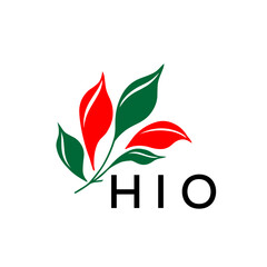 HIO Modern Abstract Leaf Logo Design – HIO Later Logo, Red and Green Nature-Inspired Brand Icon. 
