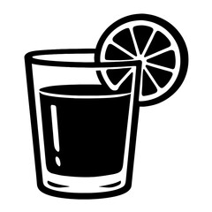 Hand-drawn vector illustration of a glass of juice garnished with a citrus slice. A simple graphic perfect for food, drink, cocktail, and beverage-related designs.