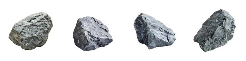 Obraz premium Set of grey stones and rocks isolated on transparent background