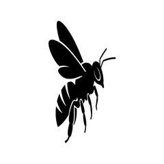 Silhouetted illustration of a honeybee in flight.